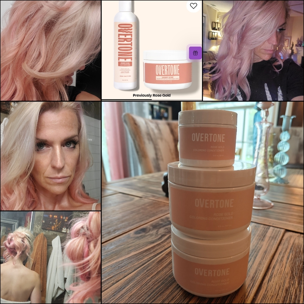OVERTONE Rose Gold Hair Coloring Conditioner 8oz/2oz Bundle